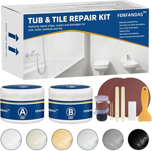 Tub and Fiberglass Shower Repair Kit White, 3.7oz Porcelain Tile Repair Kit, Porcelain Sink and Acrylic Bathtub Repair Kit for Cracks Chips Dents Holes Almond/Biscuit/Bone