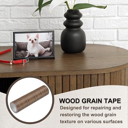 PATIKIL Wood Grain Tape 8" x 15 Ft, Self-Adhesive Wood Texture Repair Tape Realistic Wooden Effect Patch for Furniture Cabinets Floor Walls,Dark Brown Oak