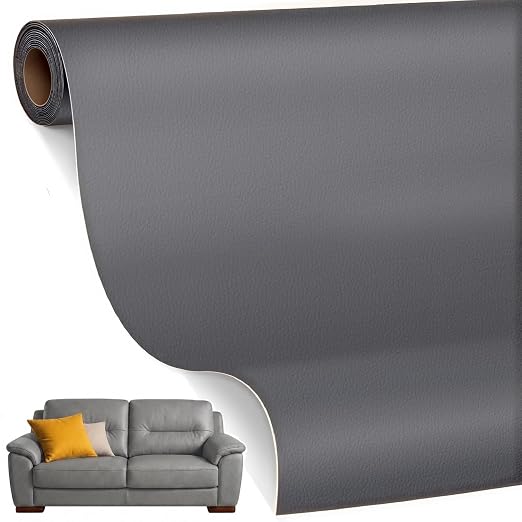 SYRKRC Leather Self Adhesive Leather Repair Set, Leather Repair Patch, Faux Leather Patches, Leather Repair and Renovation for Sofa, Car Seats, Leather headboard (Dark Gray, 17 x 79 Inch)