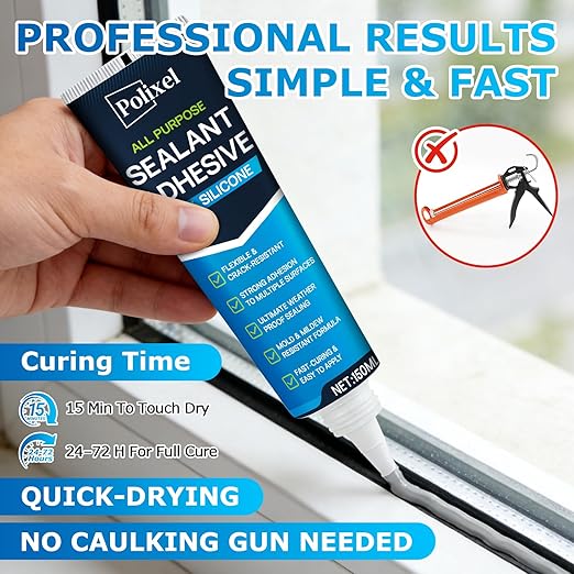 Black RTV Silicone Sealant Adhesion – 100% Silicone Caulk, Waterproof & Flexible Caulk for Car, Bathroom, Kitchen, Window & Plumbing – High Temperature, Strong Adhesion – 5oz/150g