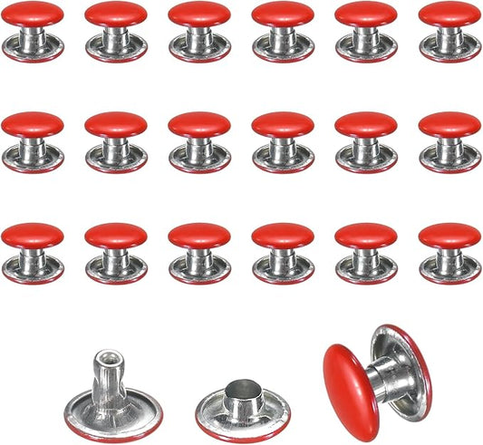 uxcell 120 Sets Leather Rivets, 8mm Double Cap Rivets, 6mm Height Tubular Metal Studs for Leather Craft Repair and Decoration DIY Clothes, Shoes, Bags, Belts, Red