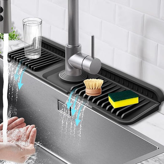 17.7-Inch Kitchen Sink Splash Guard Mat | 7° Slope for Fast Self-Draining | Snap-Lock Design | Universal & Cuttable Silicone