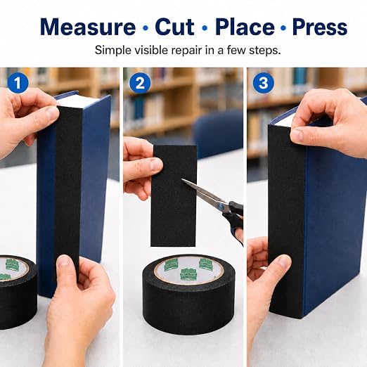 BookGuard 2 Inch Black Book Binding Tape, Bookbinding Repair Cloth Tape for Book Spines, Hinges, Covers, Bibles, Hymnals, Library Books, Schools, 15 Yards