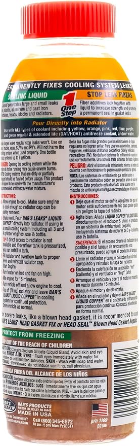 Bar's Leaks 1109 Liquid Copper Block Seal, Intake and Radiator Stop Leak, 18 oz. | One Step, Safe for All Cooling Systems