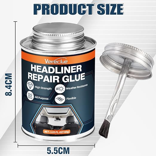 Headliner Repair Glue - Car Headliner Adhesive with Brush, Upholstery Glue for Cars, Headliner Repair Kit, Car Roof Liner Fabric Adhesive Ideal for Automotive interiors, Leather (3.53, Fluid Ounces)