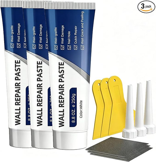 Efficient Drywall Repair Kit with Scraper, Wall Mending Agent for Holes & Cracks, Quick Drying Drywall Patch Paste Multi-Functional Kit for DIY Home Fix (3 pcs)
