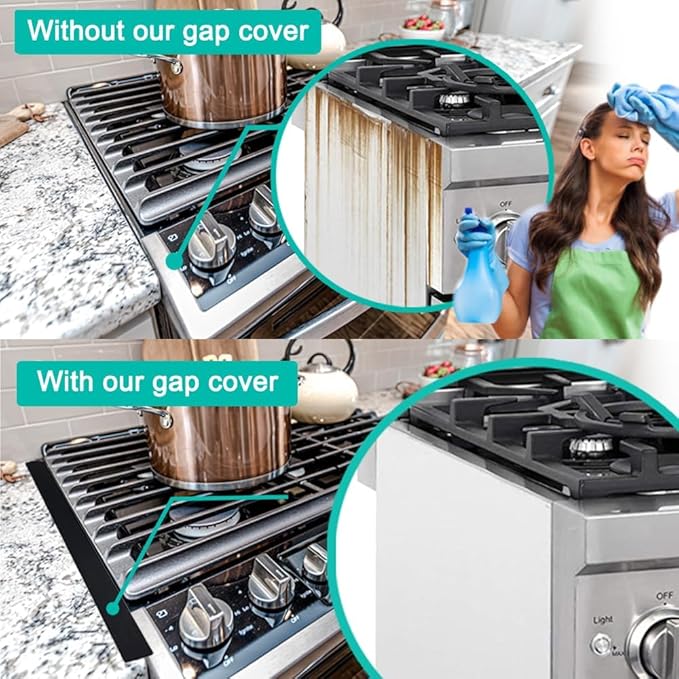 Mofason Stove Counter Gap Cover, 2 Pack Kitchen Silicone Oven Gap Filler – 25 Inches Countertop Strips Gap Guard, Easy to Clean (Black)
