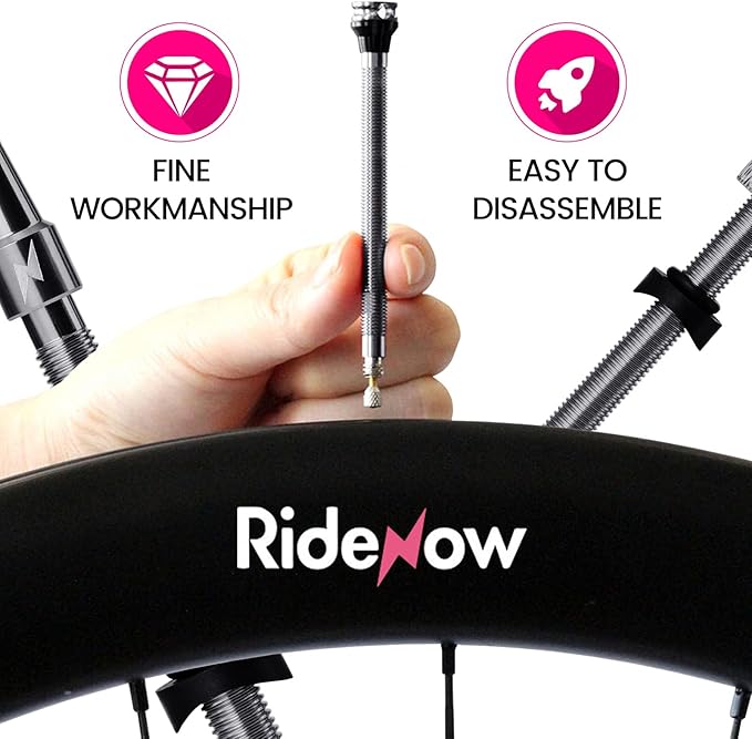 RideNow Tubeless Presta Valve Stems, 65mm Super Light 7075 Aluminum Alloy Presta Tubeless Valve Stem Kit with Valve Core Remover Tool and Valve Stem Caps, Multiple Color & Size(Pair), Titanium Gray