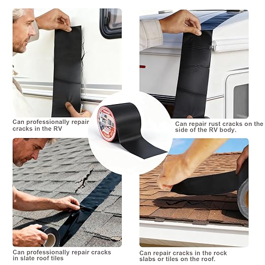Butyl Sealant Waterproof Tape Black, 4 Inch X 33 Foot RV Roof Repair Tape, UV & Weatherproof Roof Seal Tape for RV Camper Trailer Boat Window Sealing Leak Repair