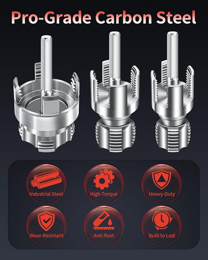3PCS PVC Pipe Threader Kit for Drill,Internal & External Threads | Fits 1/2", 3/4" and 1" PVC pipes; drill-compatible tools create clean internal and external threads for plumbing repairs.