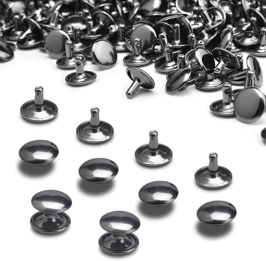 CooBigo 200Sets 12mm Double Round Cap Leather Rivets, Tubular Metal Rivets Spikes Studs, Leather Rivets for Leather Key Fob Clothing Pets Collar Boots Bags Belt Repair and Decoration (Gun Black)