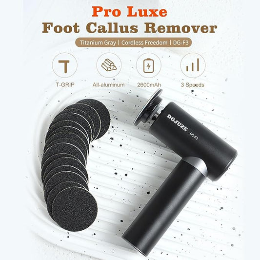 Premium Electric Foot Callus Remover, Ergonomic T-Grip 2600mAh Rechargeable 3 Speeds All Metal Foot File for Dead Skin Cracked Heels Pedicure Tool at Home with 60pcs Replacement Pads (Black)