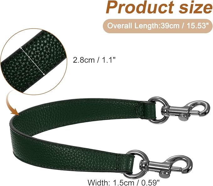uxcell 14.17 Inch PU Leather Short Bag Strap with Clasp, Purse Handles Handbags Replacement Straps for Clutch Bag Underarm Bags, Dark Green, Grey Buckle