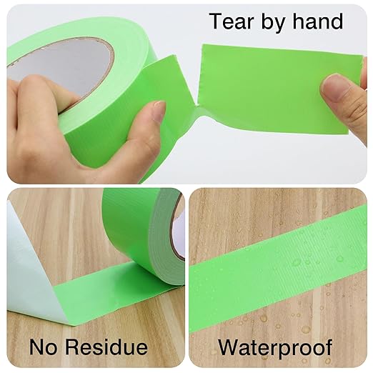 Duct Tape 1 Inch X 44 Yards, 8.5 mil Thickness, Heavy Duty Grass Green Duct Tape, No Residue, Waterproof, Tear by Hand for Repairs, Industrial, Professional Use