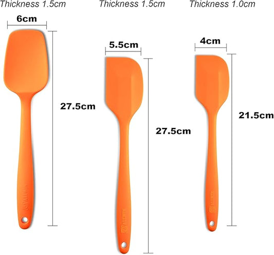 Silicone Spatula 3‑Piece Set Heat Resistant 600°F Non‑Stick Rubber Spatulas with Stainless Steel Core ALLWIN HOUSEWARE Large Spatula, Spoonula & Mini Spatula for Cooking & Baking, Orange