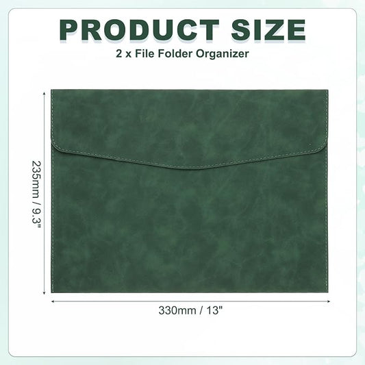 PATIKIL PU Leather A4 File Folder, 2Pcs Document Holder Filing Organizer Portfolio Envelope Folder Case with Snap Closure for Letter Receipt, Green