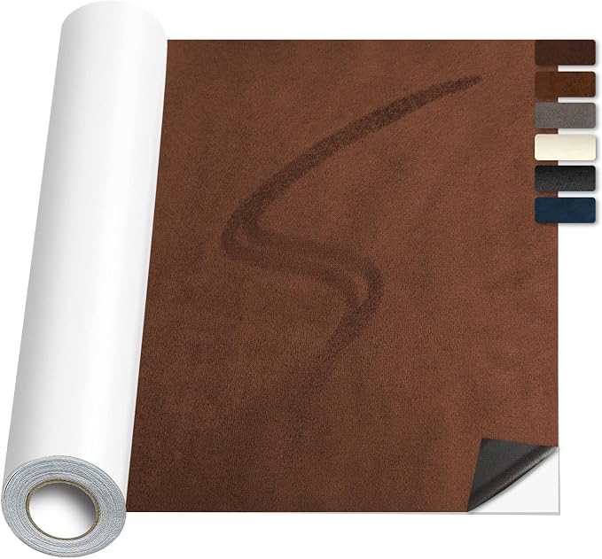 17x100inch Suede Repair Patch, Large Faux Suede Leather Fabric，Self-Adhesive Fabric Patches for Furniture, Couch, Sofa, Car Interior, Shoes, Hand Bag, Jewelry Boxes ﻿ (Brown,)