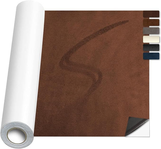 17x100inch Suede Repair Patch, Large Faux Suede Leather Fabric，Self-Adhesive Fabric Patches for Furniture, Couch, Sofa, Car Interior, Shoes, Hand Bag, Jewelry Boxes ﻿ (Brown,)