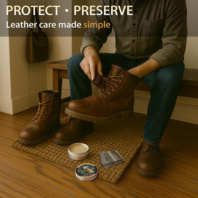 Mink Oil for Leather Boots, Leather Cleaner and Conditioner 3.53oz, All-Natural and Waterproof
