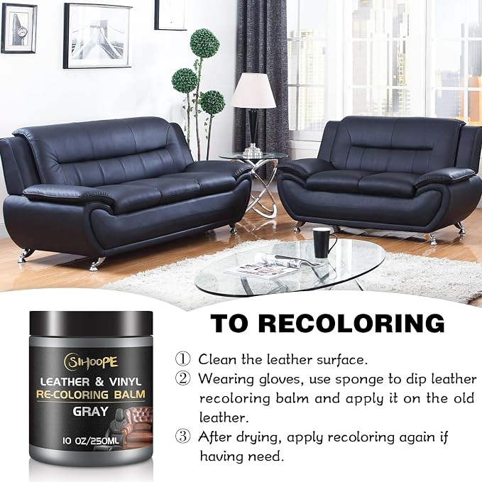 Gray Leather Recoloring Balm, Leather Repair Kit for Furniture,Leather Dye Couch Paint and Repair,Leather Scratch Remover,Leather Color Restorer for Couches Car Seats Purses Shoes