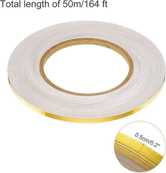 HARFINGTON 2Pcs Floor Tiles Gold Foil Lines Metallic Mirror Tape 0.2" x164 Ft Self Adhesive Decor Floor Wall Seam Sticker Waterproof Gap Sealing Tape for Kitchen Bathroom Cabinet