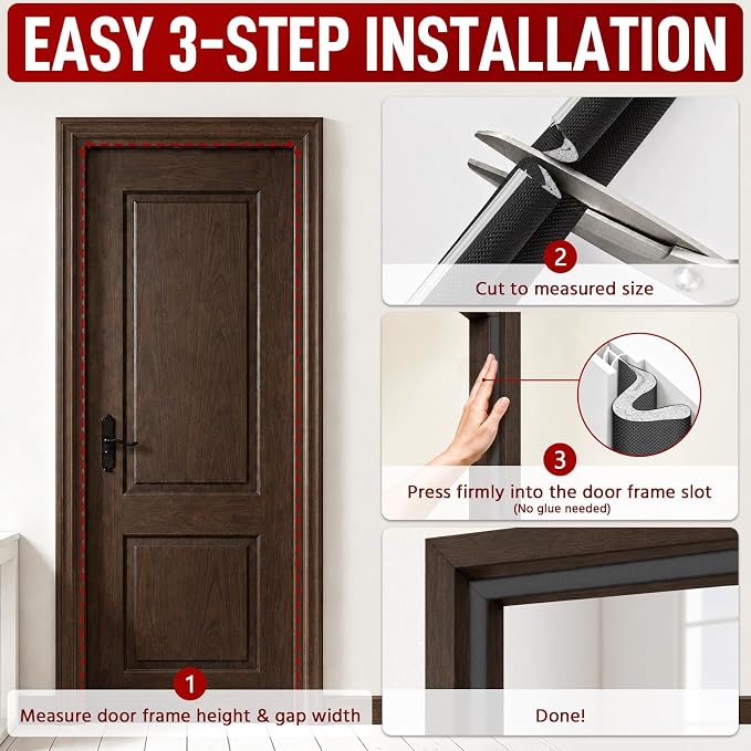 Extra Long Kerf Weather Stripping Door Seal for Large Gaps and Easy Installation (19.7FT, Black)