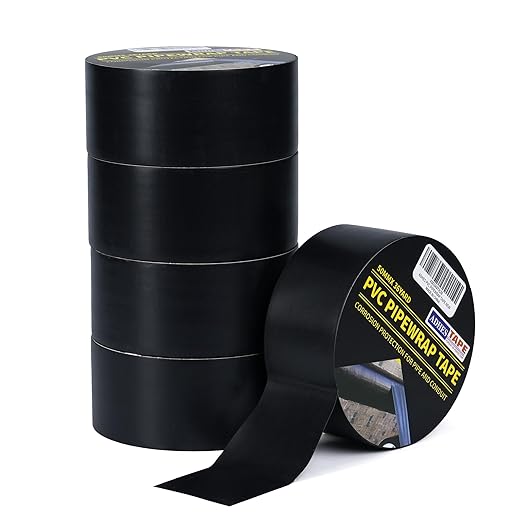 ADHES Corrosion Protection Pipe Tape, PVC Weatherproof Wrap Duct Tape for Drain Pipe, Metal & Electrical Piping, Outdoor, Underground Pipe, 2 Inch X 36 Yds, Black，5Rolls