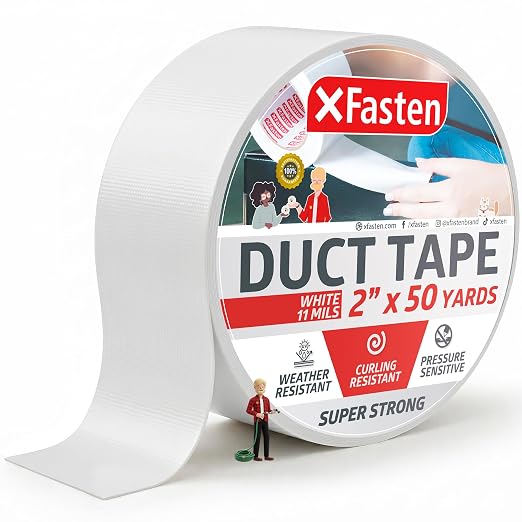 XFasten Super Strong Duct Tape, White, 2" x 50 Yards Waterproof Duct Tape for Outdoor, Indoor, School and Industrial Use