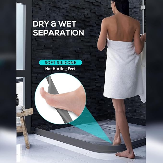Hi-Na 3ft/5ft/6ft/8ft10ft Collapsible Shower Threshold Water Dam Water Barrier for Shower and Water Stopper Keeps Water Inside Water Threshold for Wet and Dry Separation (6ft, Grey)