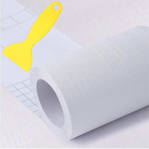 4" X33' Size Realistic Wood Grain Repair Tape, Self Adhesive Wood Grain Repair Patch for Tables, Chairs, Doors, Windows, Floors, Furniture Renovation, Handicraft DIY. With Plastic Scraper. White Wood