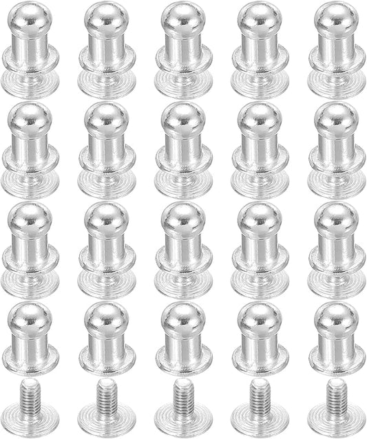 PATIKIL 5 mm Leather Rivets, 20 Sets Ball Head Stud Screw Back Round Head Button Chicago Screw Nipple Stud Rivet for Leather DIY Craft Handbag Belt Repairs, Silver Tone