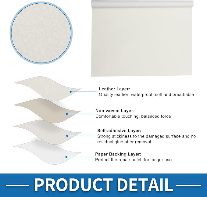 Self Adhesive Leather Repair Patch Strong Stickiness 19.6"x53.9" Leather Repair Tape PVC Faux Leather White 1 Pcs