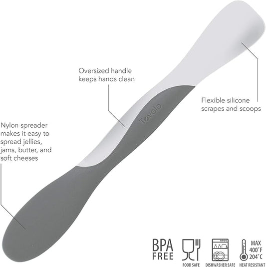 Tovolo Elements Scoop and Spread Large Dual End Silicone Sandwich Spreader Tool with Nylon Handle, BPA Free Dishwasher Safe Silicone and Nylon Tool for Spreading and Scooping, White and Charcoal Gray