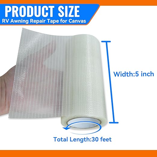 Tikfoam RV Awning Repair Tape for Tarp, Boat Covers Repair Tape,Tent, Sail Tape, Tear Repair Patch Kit, Waterproof, 5 Inch Wide 30FT Long, Reinforced