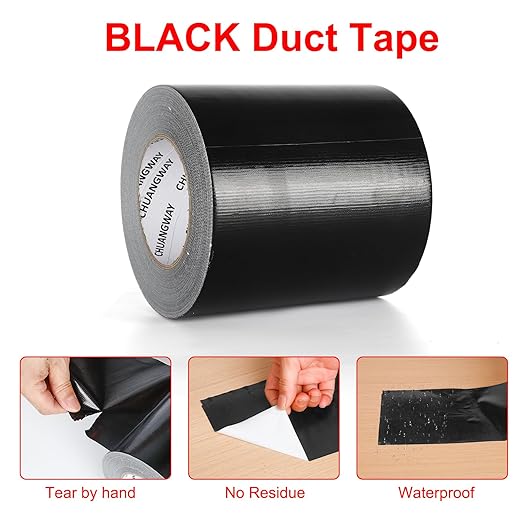Duct Tape Heavy Duty,4 Inches x 55 Yards,9 Mil Thickness,Strong Industrial Strength,Flexible,No Residue,Waterproof and Tear by Hand,Multi-Use for Indoor & Outdoor Repairs(Black)