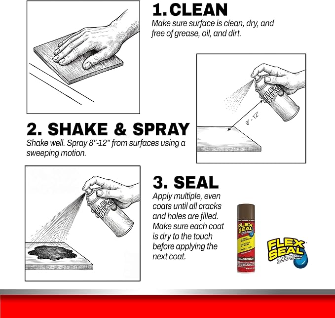 Flex Seal, 14 oz, 2-Pack, Brown, Stop Leaks Instantly, Waterproof Rubber Spray On Sealant Coating, Perfect for Gutters, Wood, RV, Campers, Roof Repair, Skylights, Windows, and More