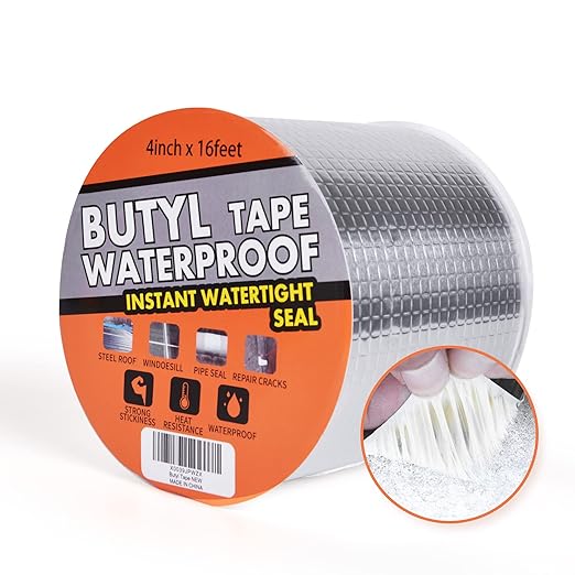 TAPEBEAR Butyl Tape Waterproof Sealing Tape Aluminum Foil Tape, for RV Repair, Window, Silicone, Glass & EDPM Roof Leak Patching, Boat and Pipe Sealing, Silver, 4inch x16feet