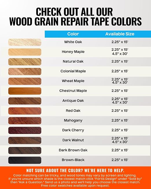 MATCH 'N PATCH Wood Grain Repair Tape - Chestnut Maple, 2.25 in x 15 ft (1-Pack) – Wood Grain Colored Duct Tape for Mirror Frame, Trim, Borders, Floor and Other Furniture, Scratch Repair Kit