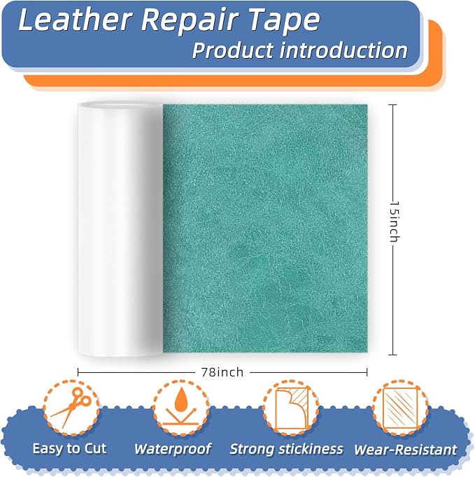 Self Adhesive Faux Leather Repair Patch,1Roll 15x78 Inch Leather Repair Tape for Furniture,Couch Tape for Couches,Bed,Car Seats,Chair,Green