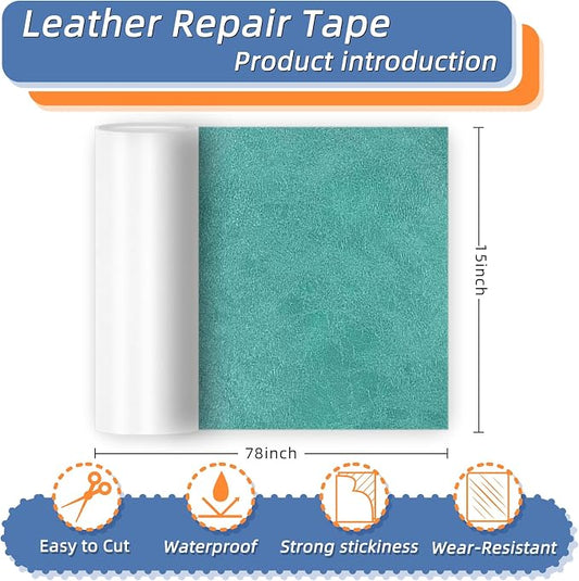 Self Adhesive Faux Leather Repair Patch,1Roll 15x78 Inch Leather Repair Tape for Furniture,Couch Tape for Couches,Bed,Car Seats,Chair,Green