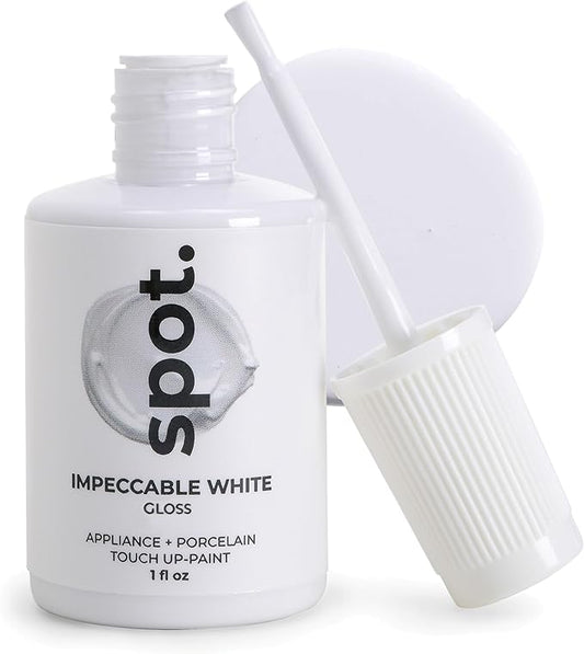 spot. High-Gloss White Touch Up Paint – Porcelain and Appliance Repair for Chips, Stains, Scratches, and Cracks on Fridges, Microwaves, Dishwashers, Dryers, Tiles, and Metal Surfaces – 1 fl oz