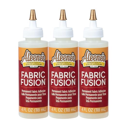 Aleene's Fabric Fusion Glue 4 oz 3-Pack, Permanent and Washable Adhesive, No-Sew Fabric Glue for Clothing, Denim, Polyester, Cotton, Flannel Materials, Dries Flexible