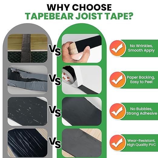 TAPEBEAR Joist Tape 1-5/8"×50', Deck Joist Tape Butyl Sealant Joist Flashing Tape for Decking, Waterproof Anti-Corrosion Weather Resistant Tape for Wood Decks Beams Rim, Roof, 4Rolls