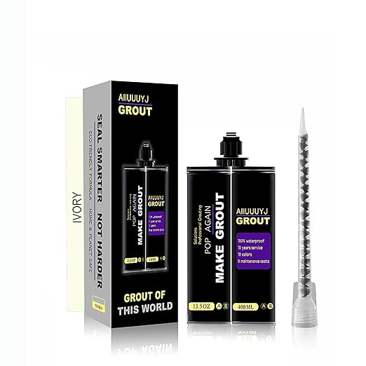 Epoxy Grout Ivory 13.5 fl oz ｜Water & Stain Resistant & Zero Maintenance｜1:1 Auto-Mix Technology｜24hr Ready-to-Use｜Perfect for Shower Kitchen Pool | 10 Pearl Finishes for Tile & Stone