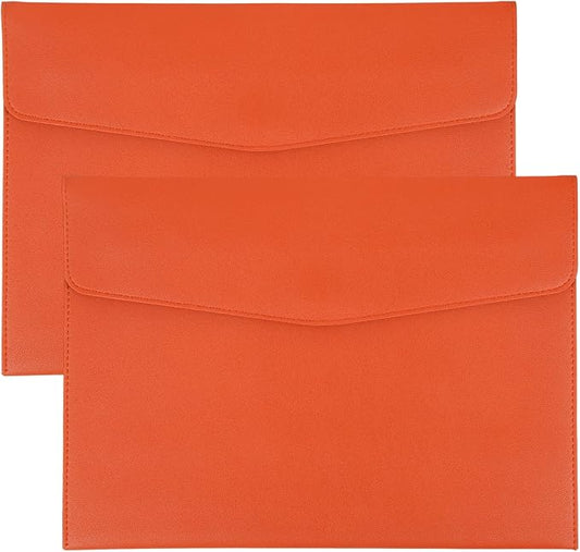 PATIKIL 2Pcs PU Leather A4 File Folder, Document Holder Envelope Waterproof Napa Texture Filing Organizer Portfolio Folder Case with Magnetic Snap Closure for Home Office, Orange
