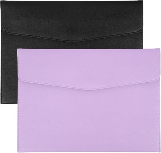 PATIKIL 2Pcs PU Leather A4 File Folder, Document Holder Envelope Waterproof Napa Texture Filing Organizer Portfolio Folder Case with Magnetic Snap Closure for Home Office, Black, Purple