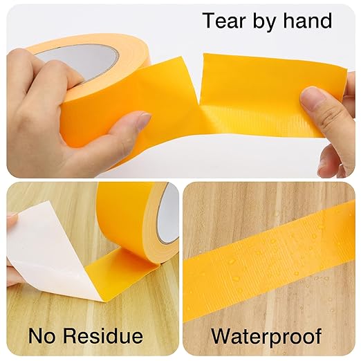 Duct Tape 1 Inch X 44 Yards, 8.5 mil Thickness, Heavy Duty Yellow Duct Tape, No Residue, Waterproof, Tear by Hand for Repairs, Industrial, Professional Use