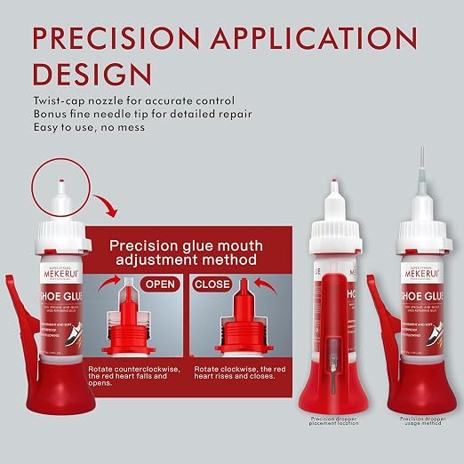 Super Strong Universal Shoe Glue – 30-Second Quick Repair Waterproof Clear Adhesive – Heavy Duty Shoes Glue for Sneakers, Soles, Heels & All Footwear with Precision Nozzle & Needle Tip