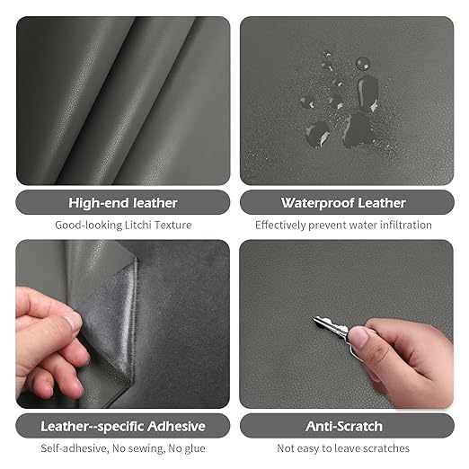 BSZHTECH Leather Repair Tape Self-Adhesive Leather Repair Patch for Couch Furniture Sofas Car Seats Advanced PU Vinyl Leather Repair Kit (Grey, 17X79 inch)