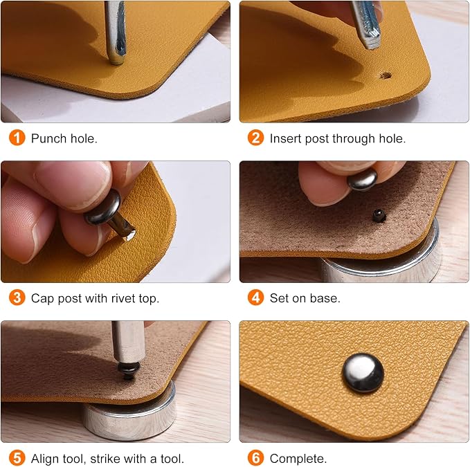 HARFINGTON 100 Sets Double Cap Leather Rivets, 10x10mm Round Cap Tubular Metal Studs Leather Crafting Rivets for Fabric Belt Pet Collar Boot Bag Repair and Decoration, Orange